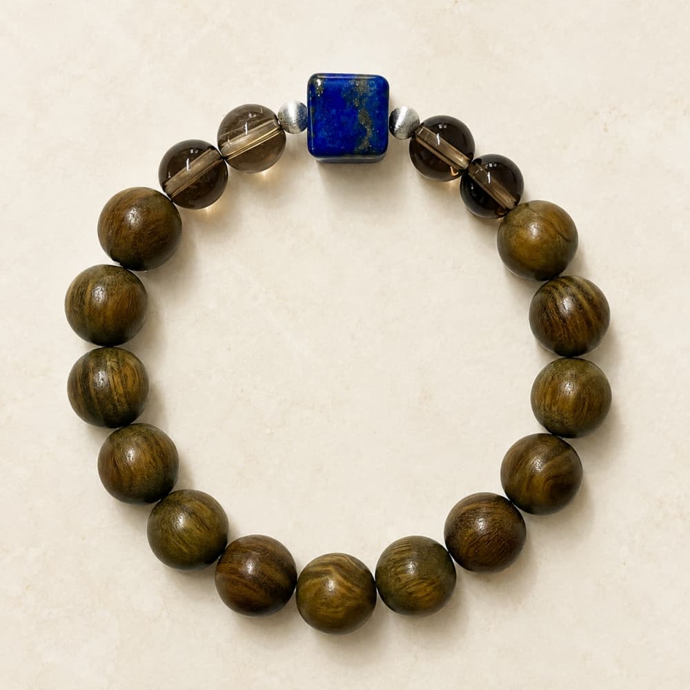 Quiet Ground｜Natural Lapis Lazuli, Smoky Quartz & Green Sandalwood Bracelet