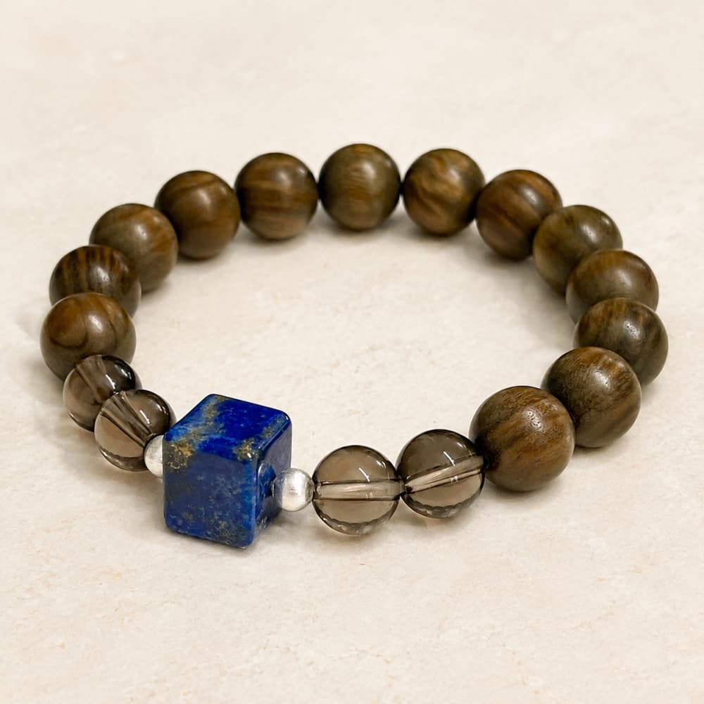 Quiet Ground｜Natural Lapis Lazuli, Smoky Quartz & Green Sandalwood Bracelet