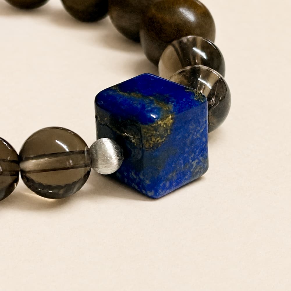 Quiet Ground｜Natural Lapis Lazuli, Smoky Quartz & Green Sandalwood Bracelet