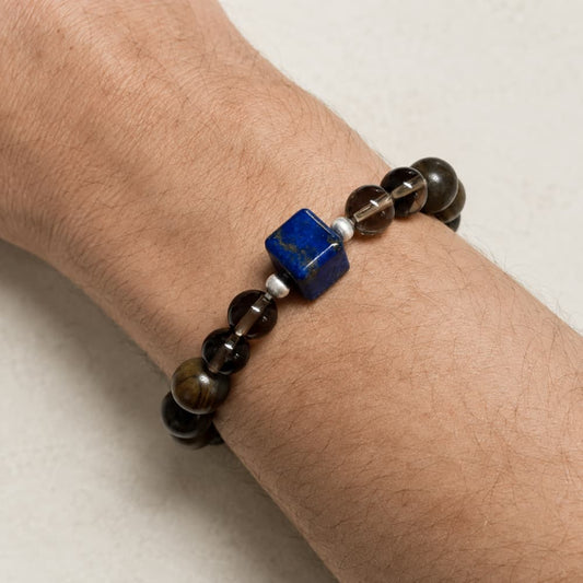 Quiet Ground｜Natural Lapis Lazuli, Smoky Quartz & Green Sandalwood Bracelet