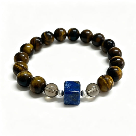 Quiet Resolve｜Natural Yellow Tiger’s Eye, Lapis Lazuli & Smoky Quartz Bracelet