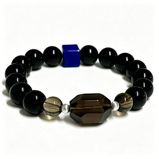 Midnight Resolve｜Natural Obsidian, Lapis Lazuli & Smoky Quartz Bracelet