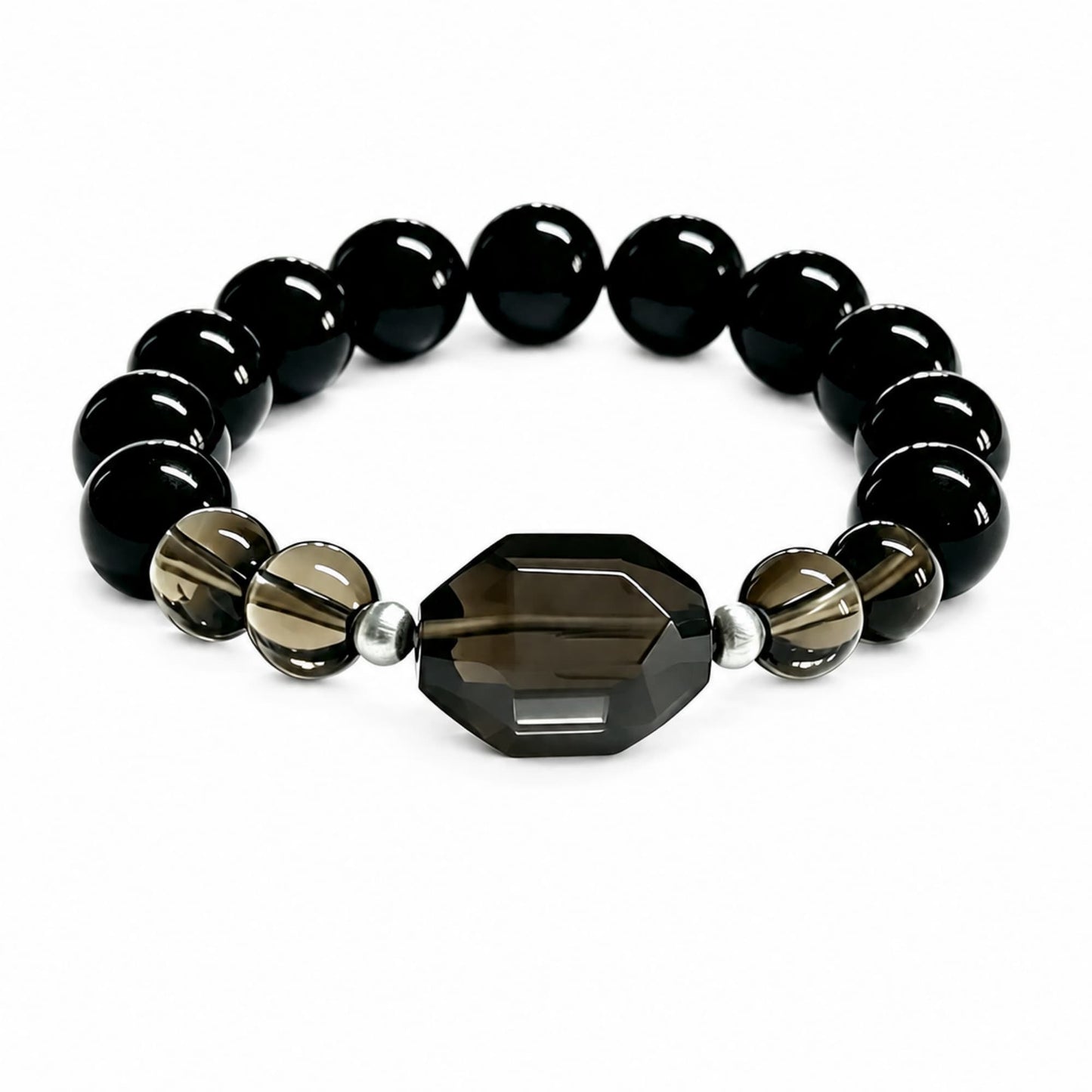 Quiet Strength｜Natural Ice Obsidian, Black Obsidian & Smoky Quartz Bracelet