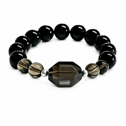 Quiet Strength｜Natural Ice Obsidian, Black Obsidian & Smoky Quartz Bracelet