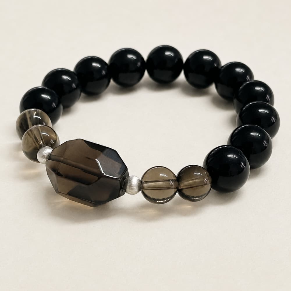 Quiet Strength｜Natural Ice Obsidian, Black Obsidian & Smoky Quartz Bracelet