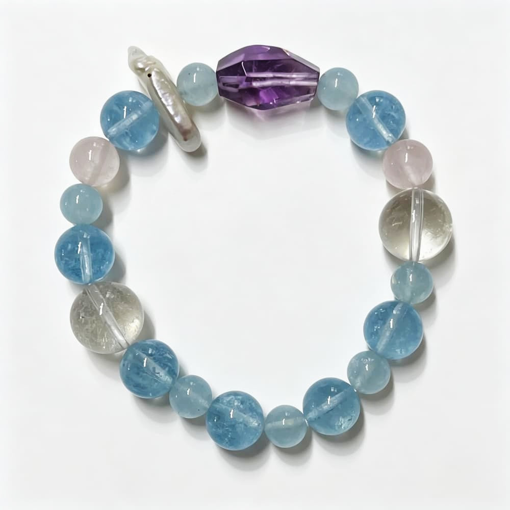 Quiet Tides｜Natural Aquamarine, Rose Quartz & Amethyst Bracelet