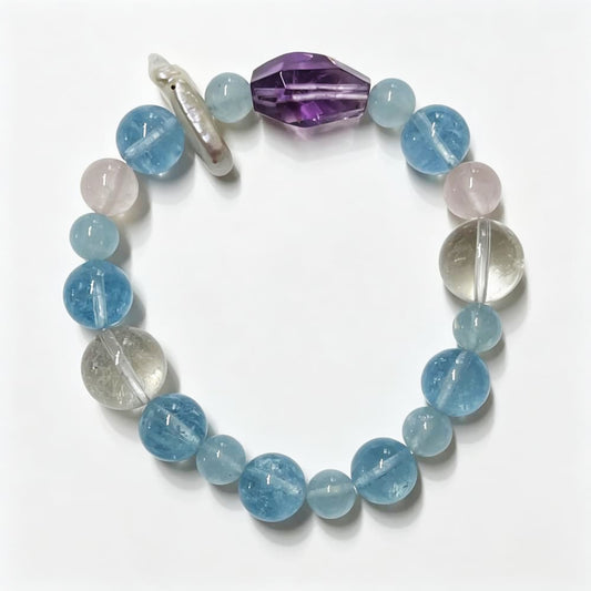 Quiet Tides｜Natural Aquamarine, Rose Quartz & Amethyst Bracelet
