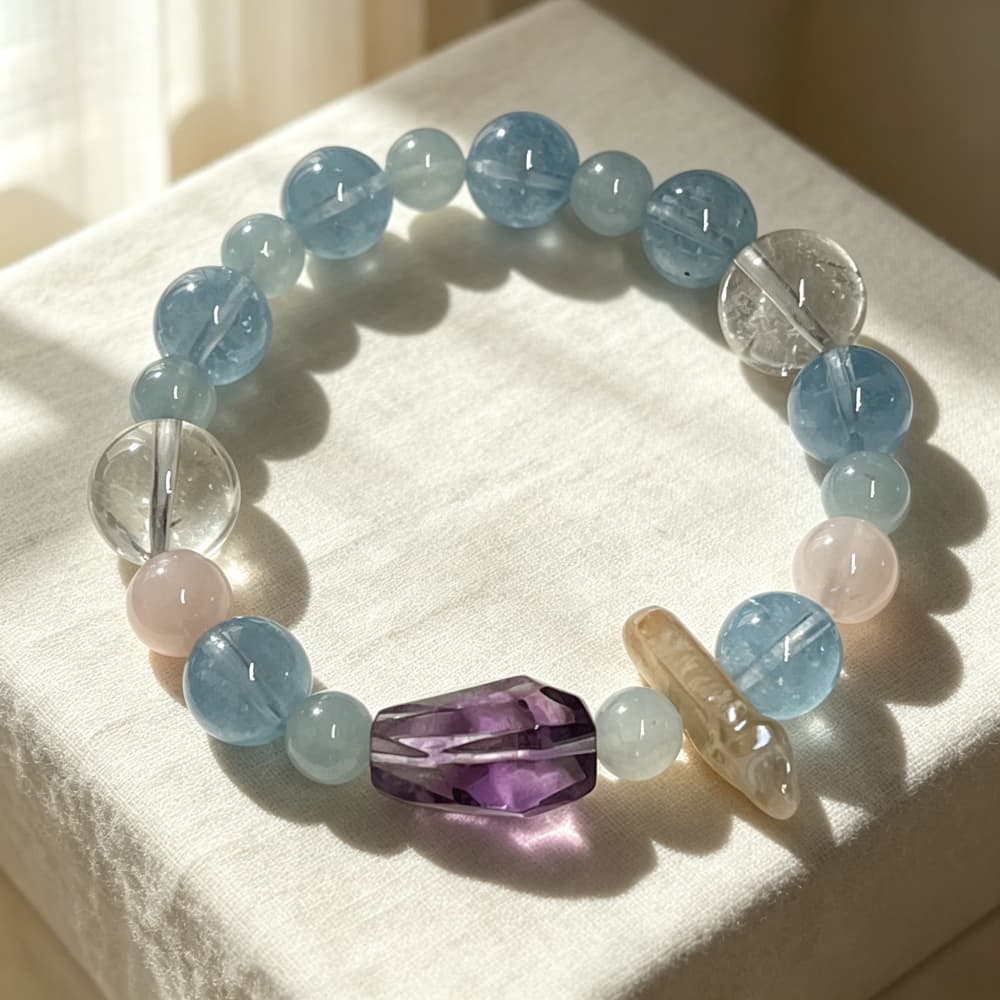 Quiet Tides｜Natural Aquamarine, Rose Quartz & Amethyst Bracelet