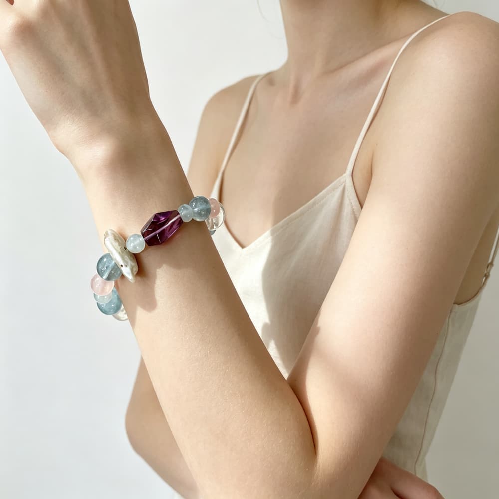 Quiet Tides｜Natural Aquamarine, Rose Quartz & Amethyst Bracelet