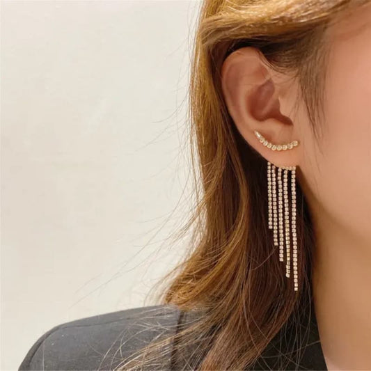 Rhinestone Fringe Earrings - Sparkling Tassel Jewelry