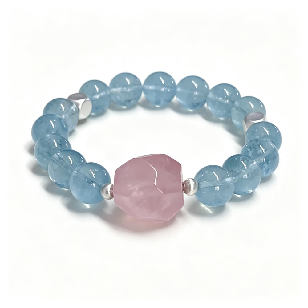 Soft Horizon｜Natural Aquamarine & Rose Quartz Bracelet