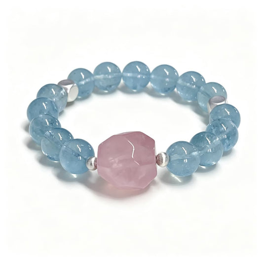 Soft Horizon｜Natural Aquamarine & Rose Quartz Bracelet