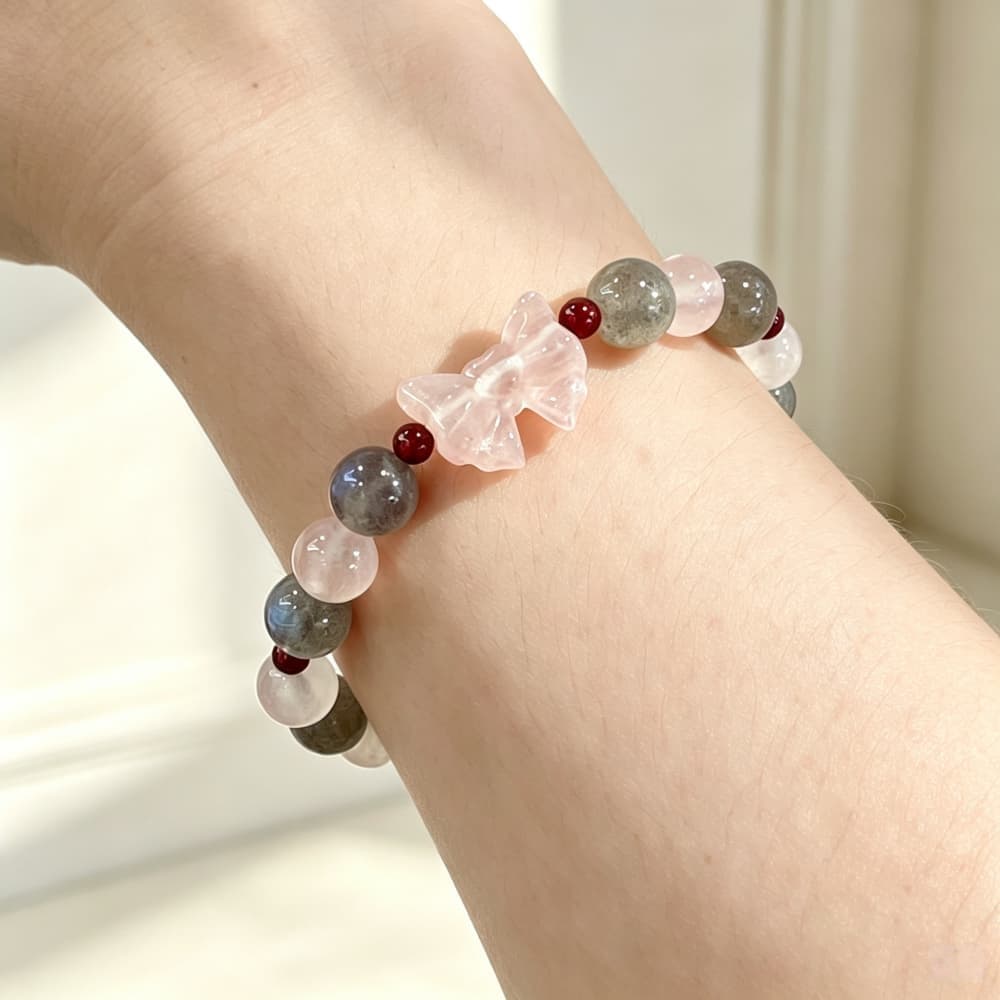 Soft Transformation｜Natural Rose Quartz, Labradorite & Butterfly Bracelet