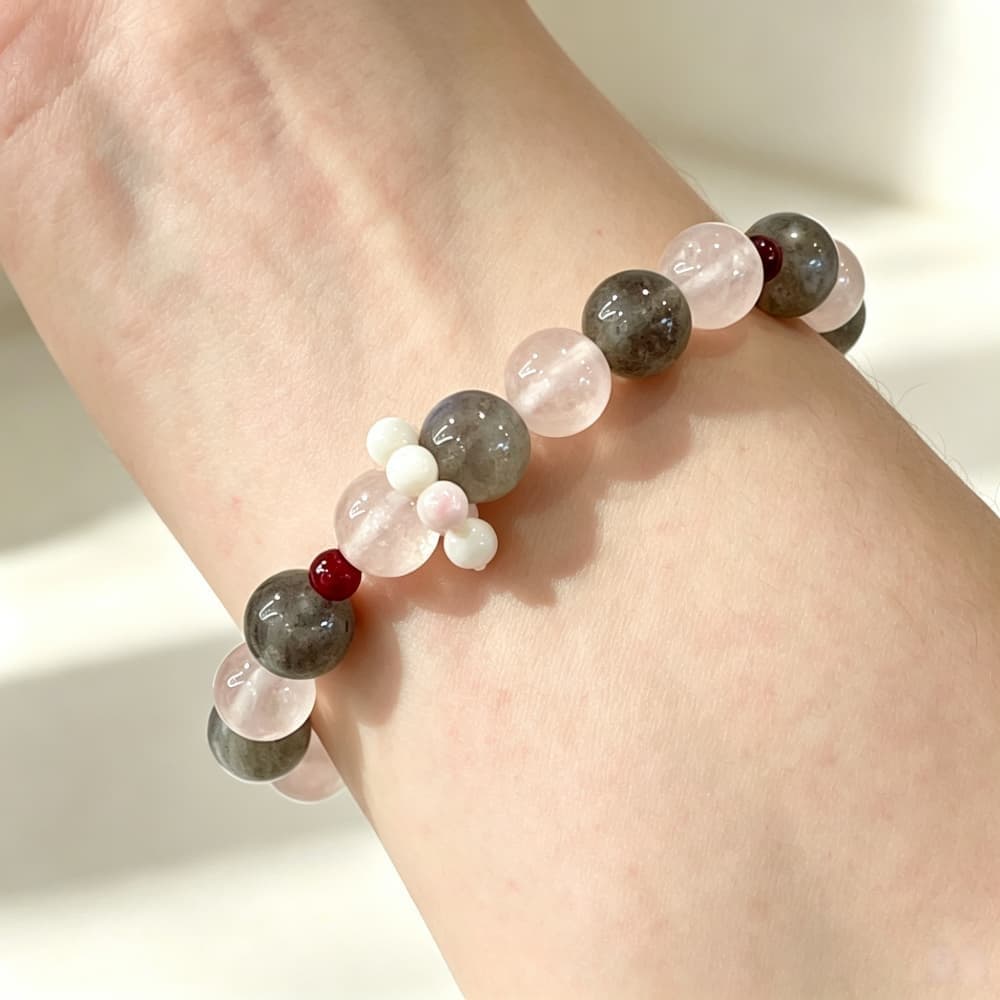 Soft Transformation｜Natural Rose Quartz, Labradorite & Butterfly Bracelet