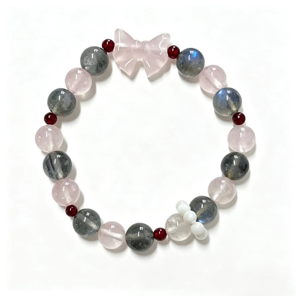 Soft Transformation｜Natural Rose Quartz, Labradorite & Butterfly Bracelet