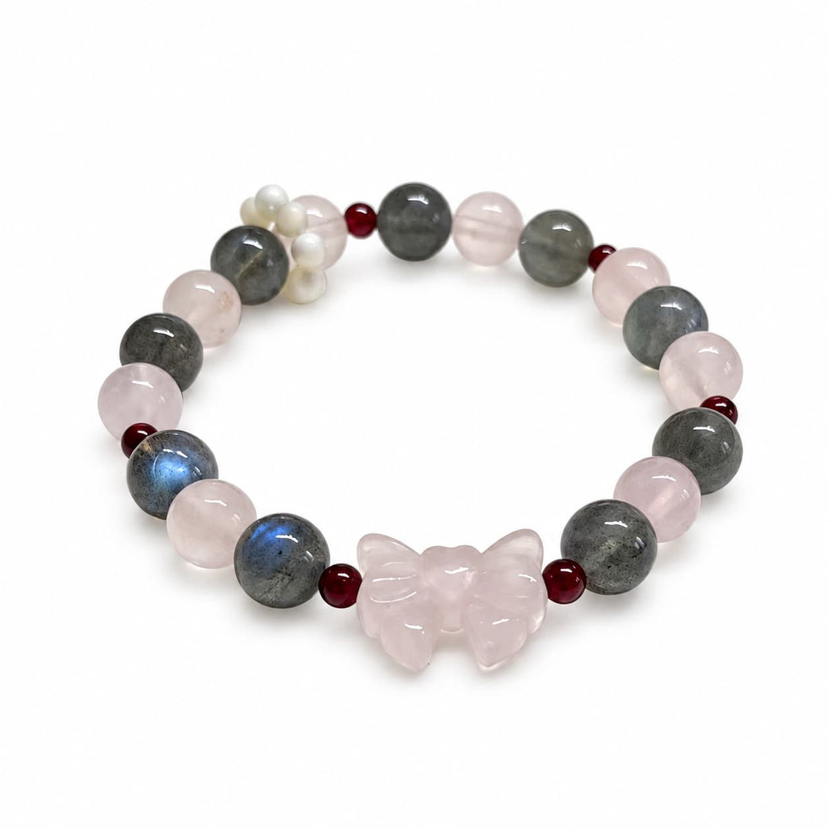 Soft Transformation｜Natural Rose Quartz, Labradorite & Butterfly Bracelet
