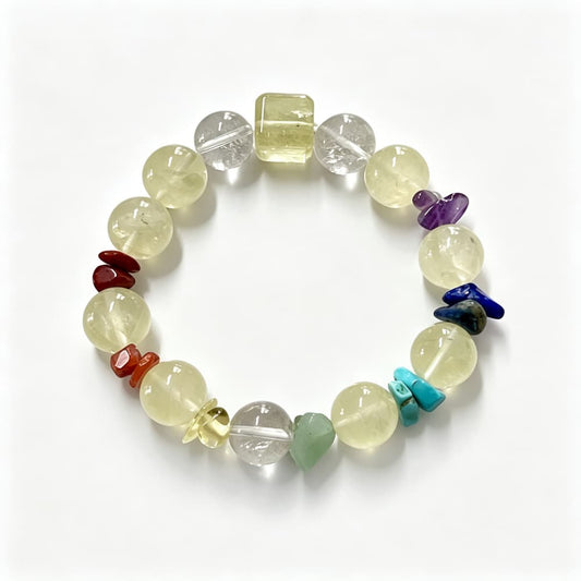 Sunlit Harmony｜Natural Lemon Quartz 7 Chakra Bracelet with Citrine