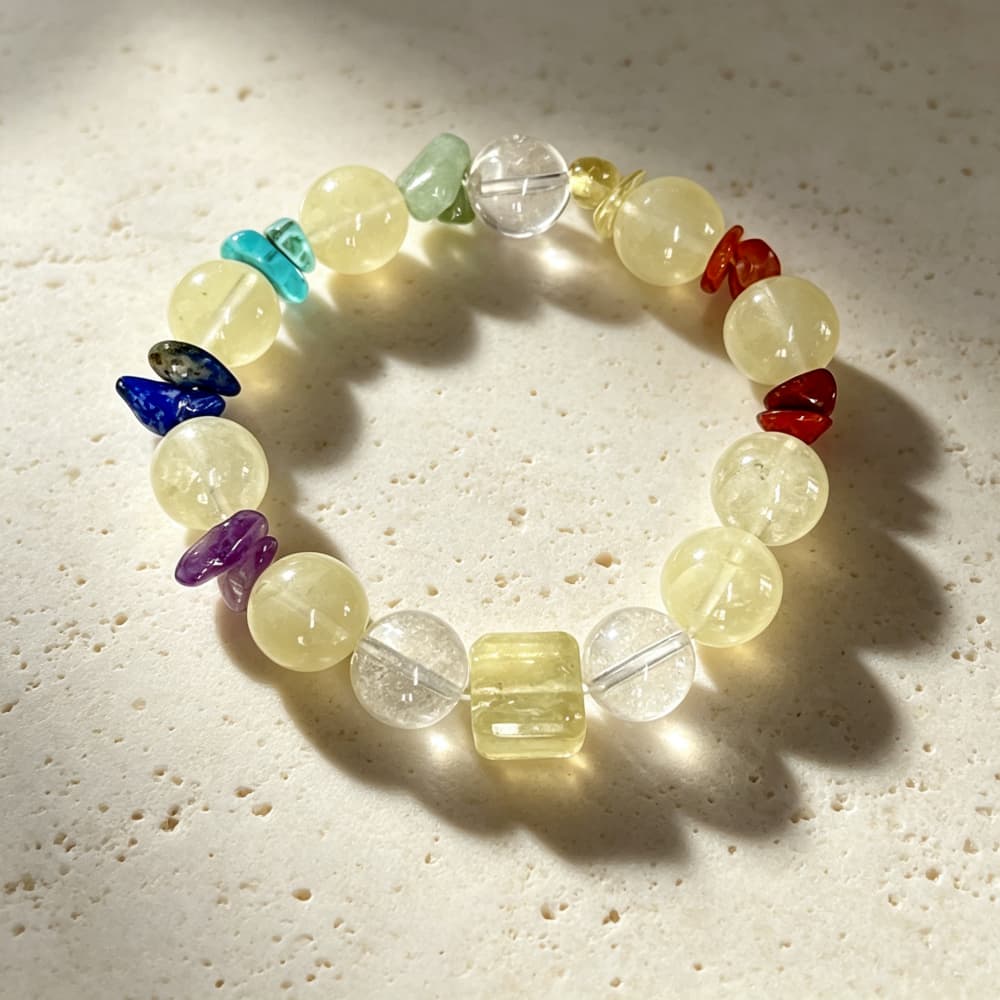 Sunlit Harmony｜Natural Lemon Quartz 7 Chakra Bracelet with Citrine