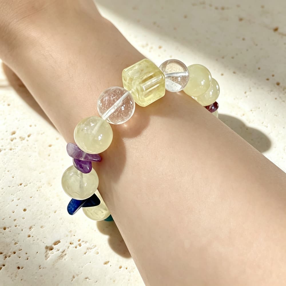 Sunlit Harmony｜Natural Lemon Quartz 7 Chakra Bracelet with Citrine