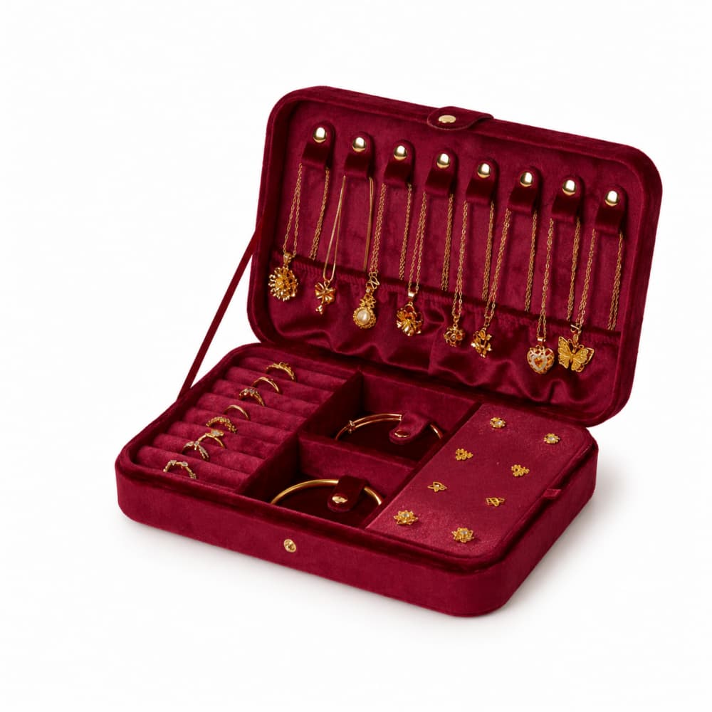 Quilted Velvet Jewelry Organizer Box｜Necklace, Ring & Earring Storage