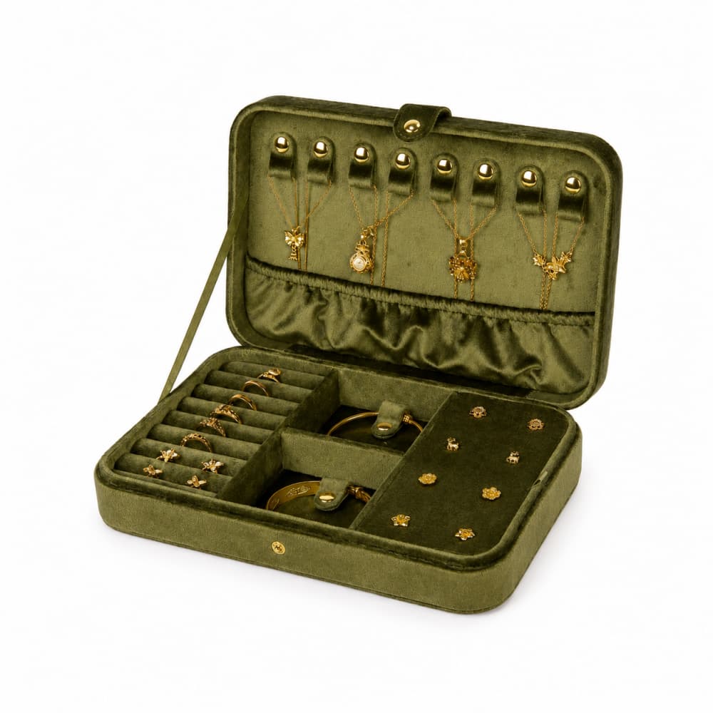 Quilted Velvet Jewelry Organizer Box｜Necklace, Ring & Earring Storage