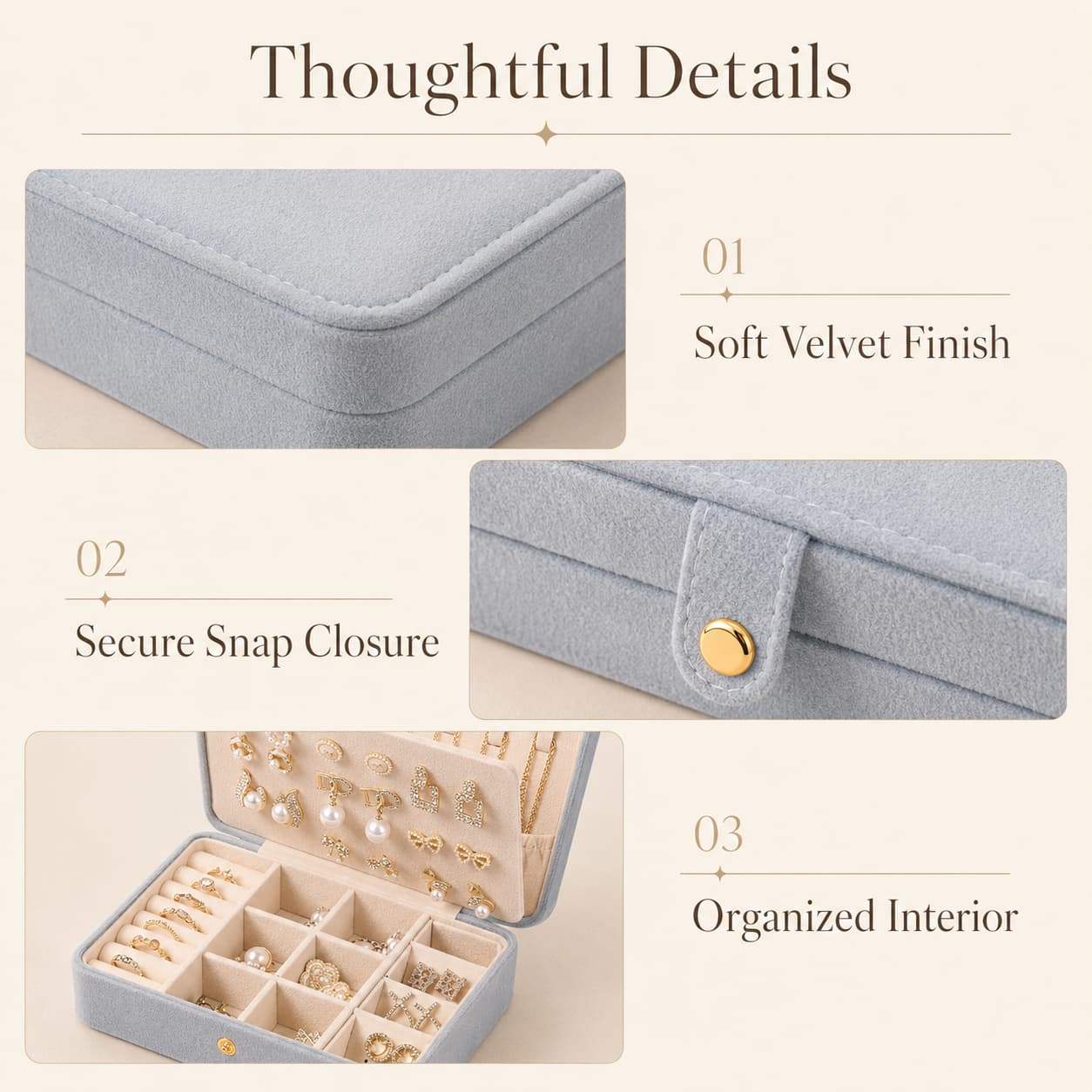 Large Velvet Jewelry Organizer Box｜Ring, Earring & Necklace Storage