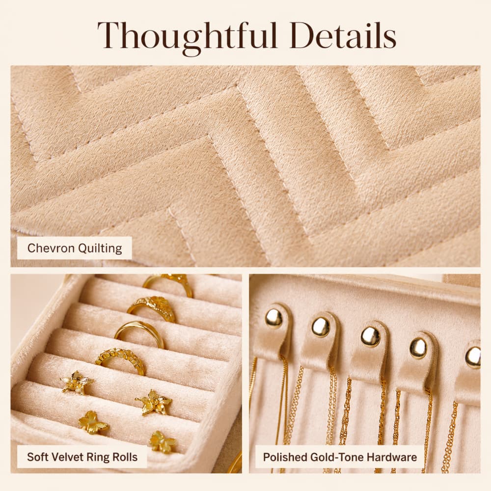 Quilted Velvet Jewelry Organizer Box｜Necklace, Ring & Earring Storage