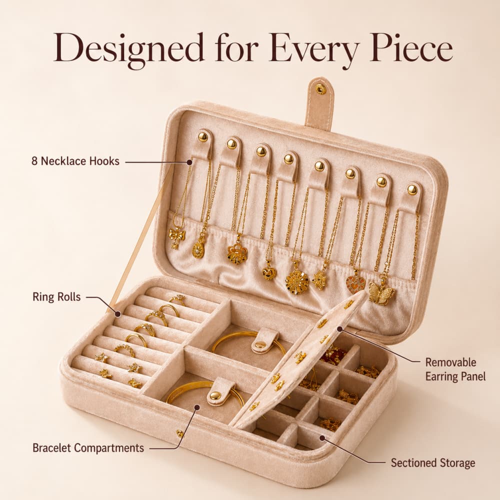 Quilted Velvet Jewelry Organizer Box｜Necklace, Ring & Earring Storage