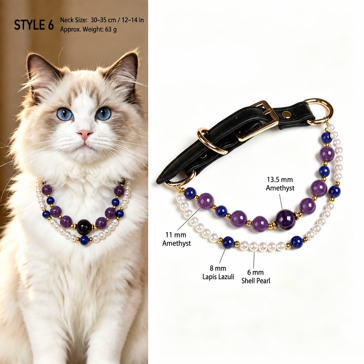 Natural Gemstone & Pearl Pet Necklace｜Cat & Dog Collar