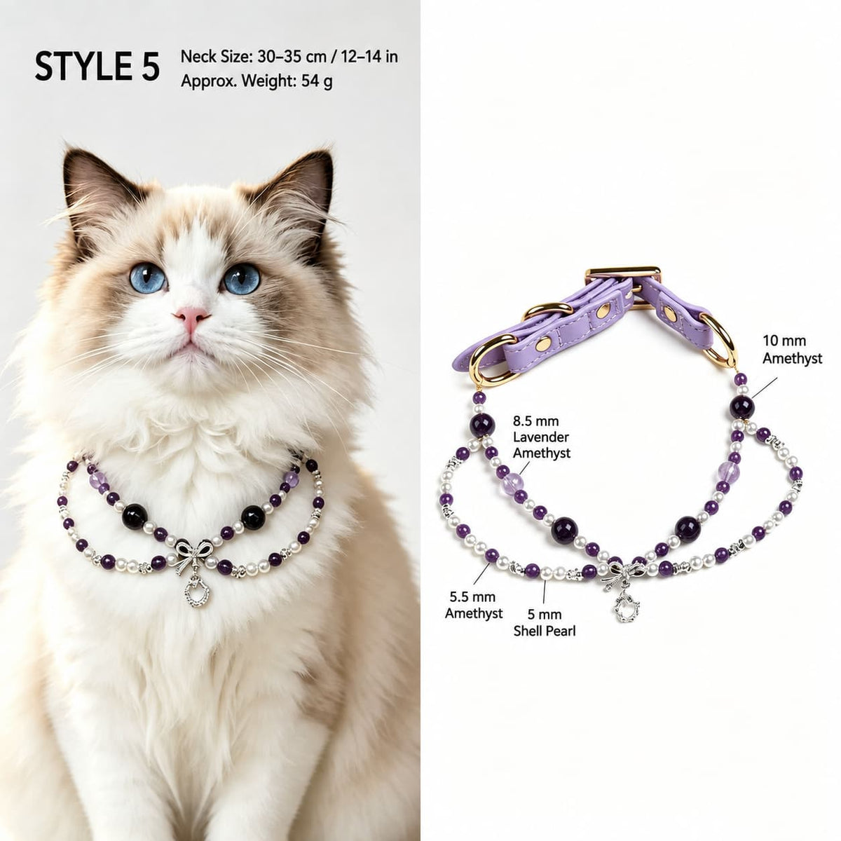Natural Gemstone & Pearl Pet Necklace｜Cat & Dog Collar