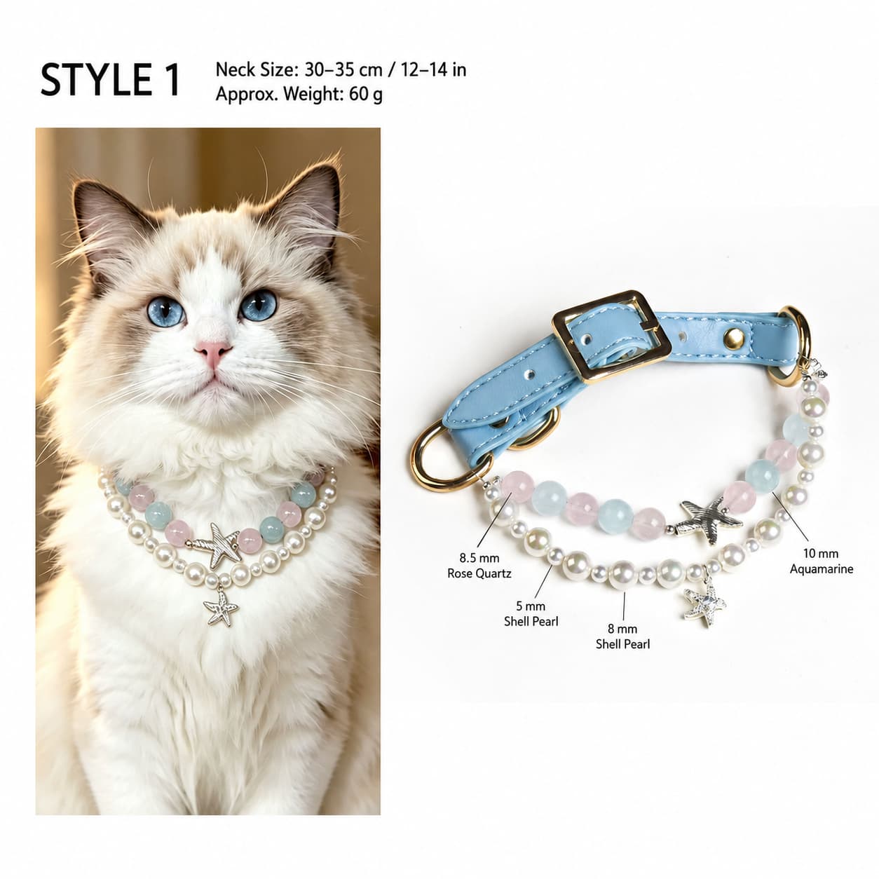 Natural Gemstone & Pearl Pet Necklace｜Cat & Dog Collar